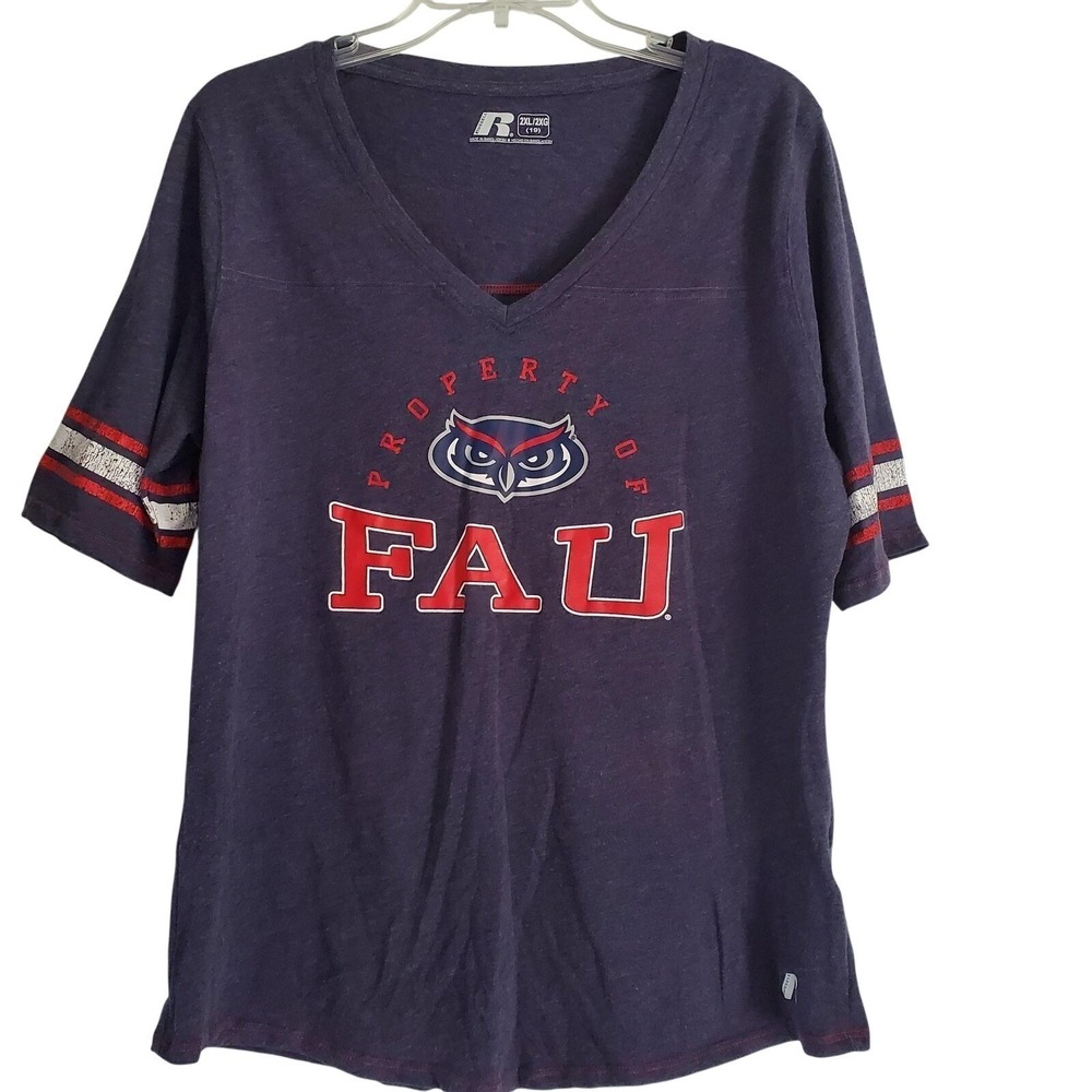 Florida Atlantic Owls Shirt Womens 2XL Blue NCAA Football Russell Athletic Vneck